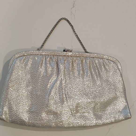 Vintage After Five Special Occasion Clutch/Handbag in Metallic Silver - Picture 3 of 10